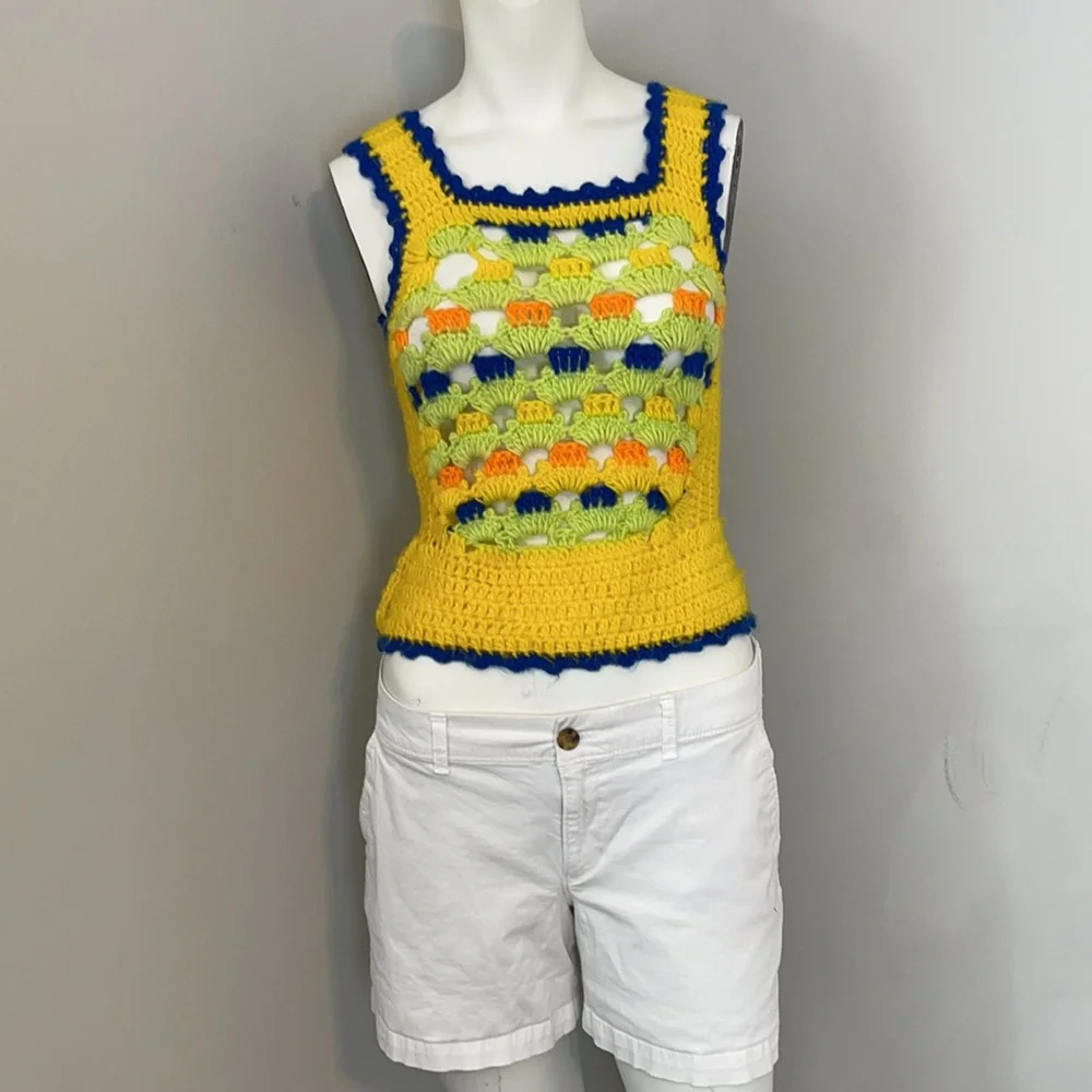 Hand-Crocheted Yellow & Multicolor Tank Top - Picture 6 of 9